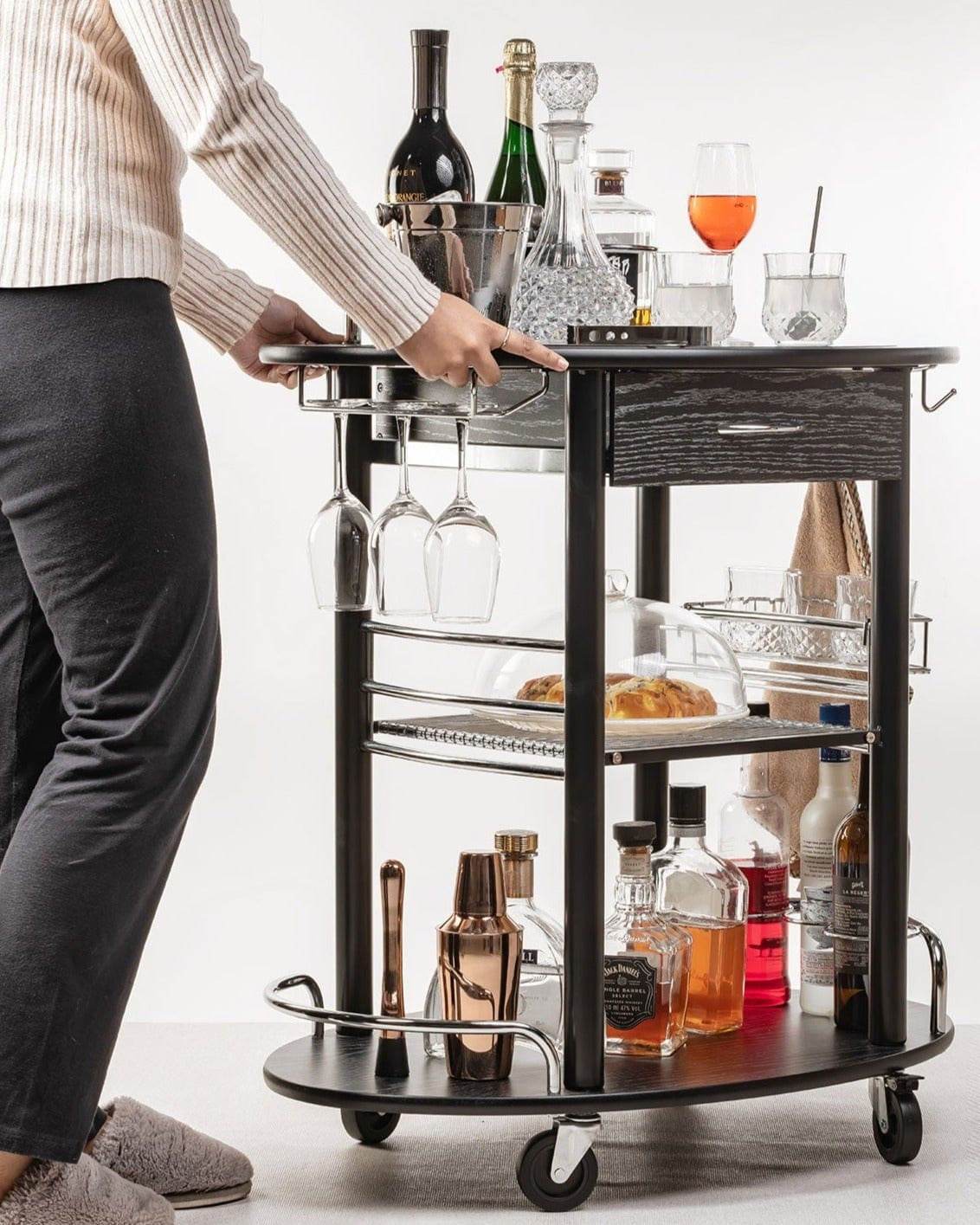 Wooden Trolley With Metal Frame, Black