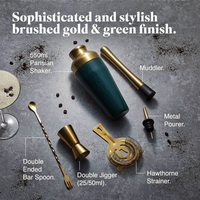 Parisian Cocktail Shaker Set, Green & Gold