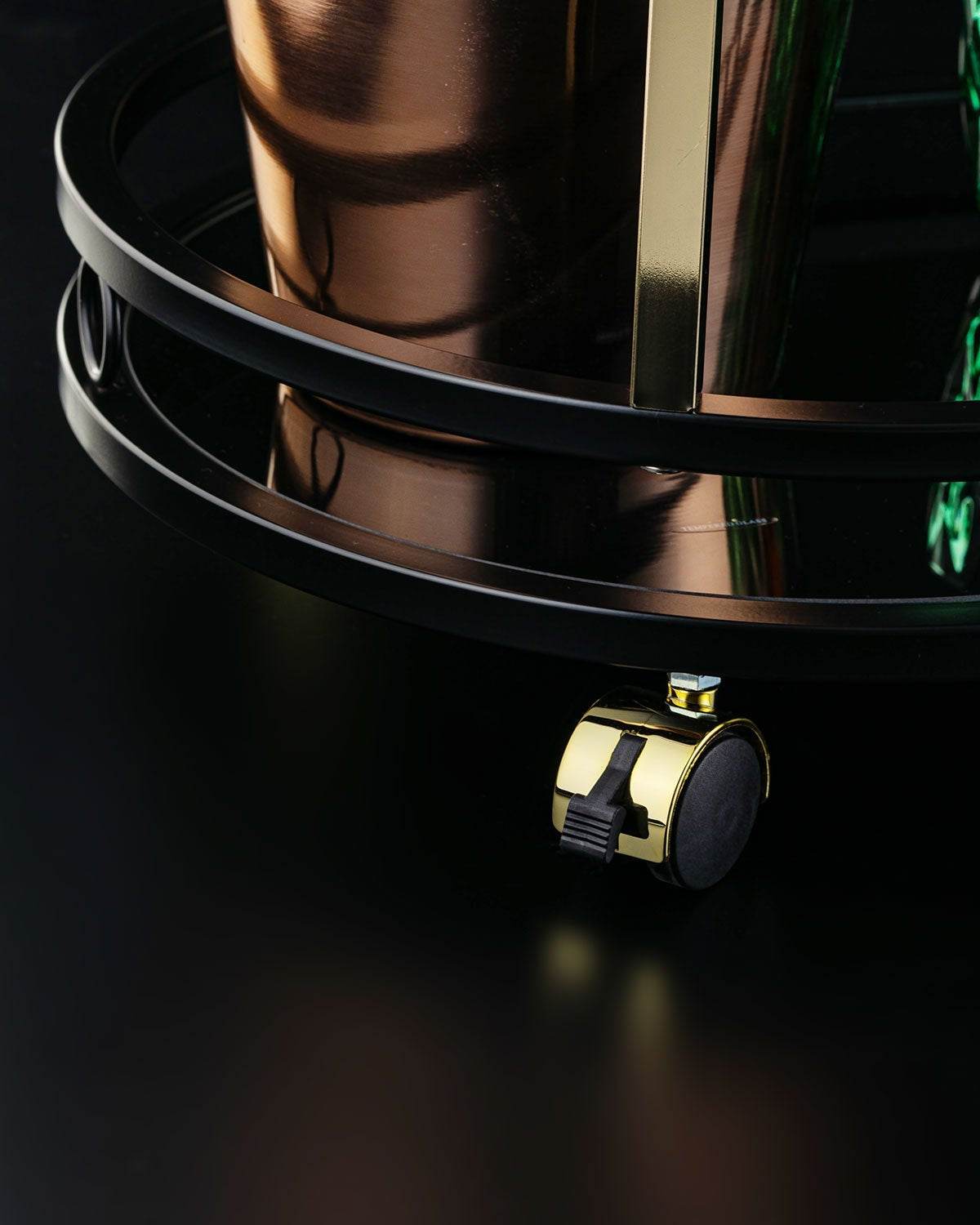 Sleek Black Serving Cart With Gold Trim