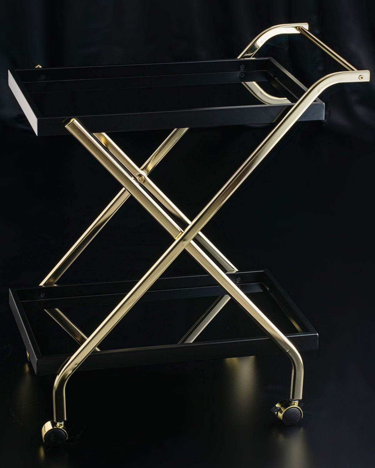 Elegant Black Glass trolley With Gold Steel Frame