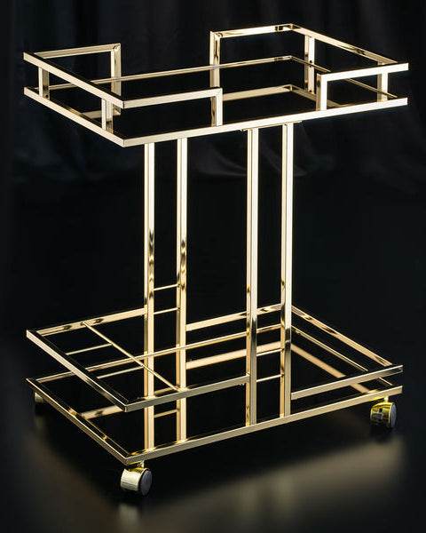Opulent Glass Trolley with Gold Accents