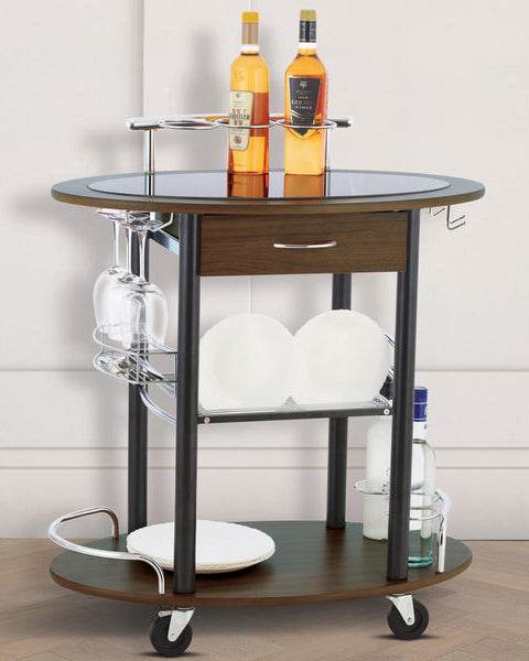 Wooden Trolley With Metal Frame, Walnut