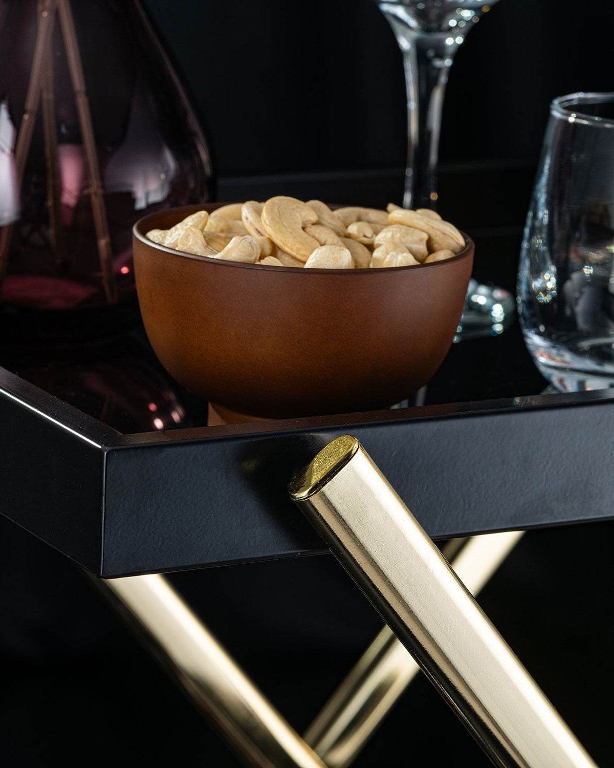 Elegant Black Glass trolley With Gold Steel Frame