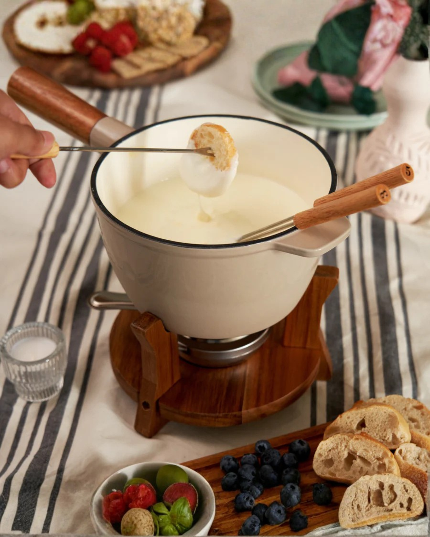 Wood & Cast Iron Fondue Pot