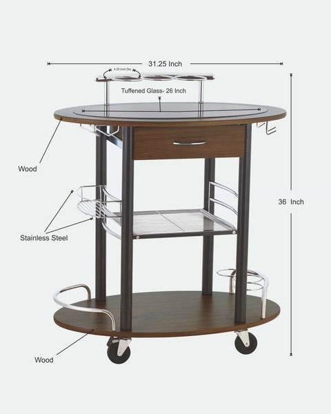 Wooden Trolley With Metal Frame, Walnut