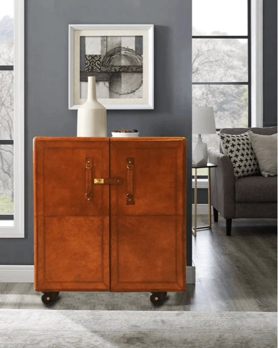 Leather Bar Cabinet, Brown