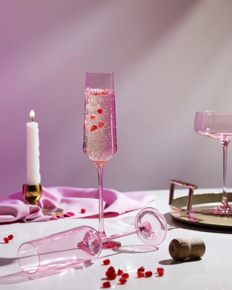 Peonies Pink Champagne Flute
