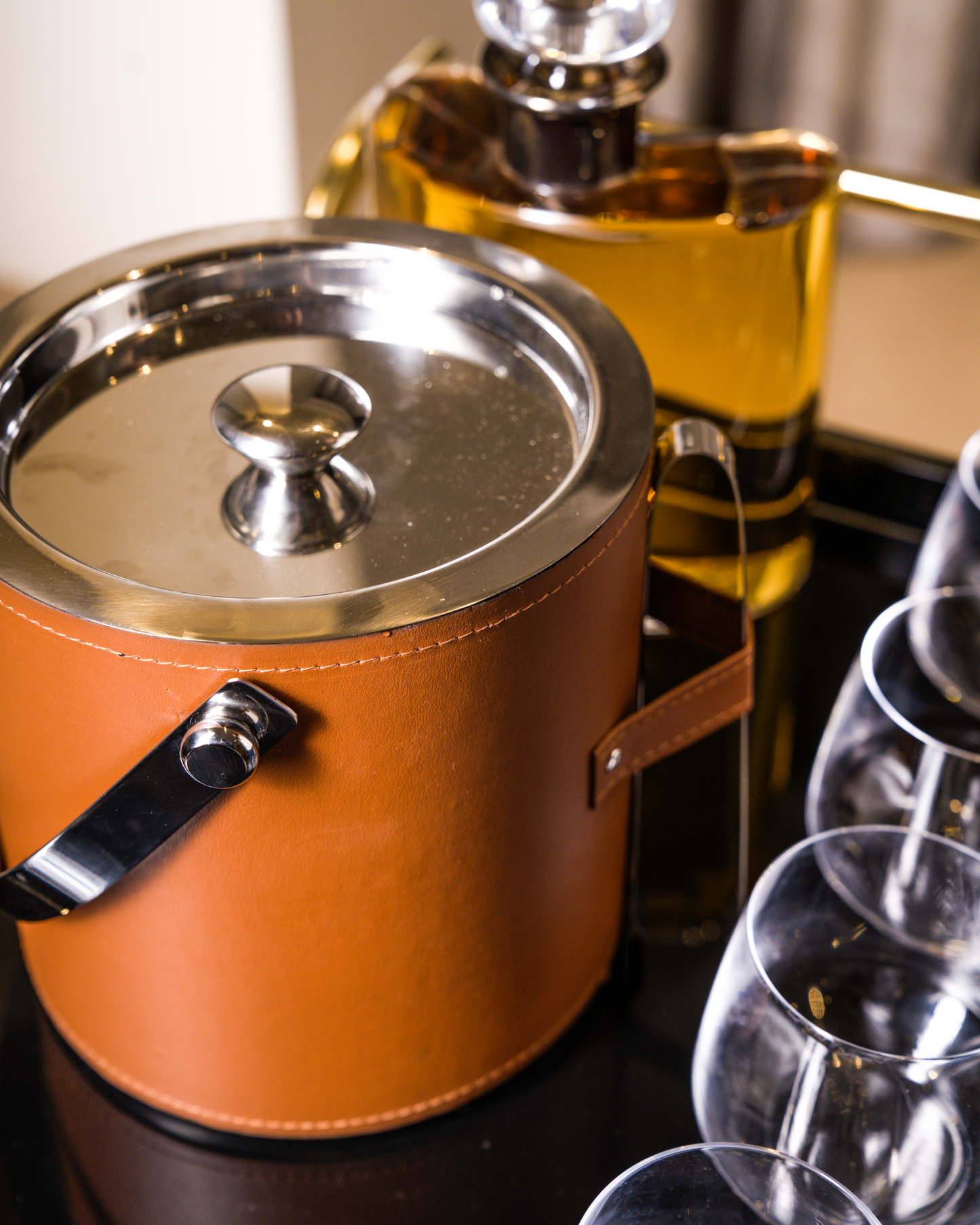 Faux Leather Ice Bucket, Tan