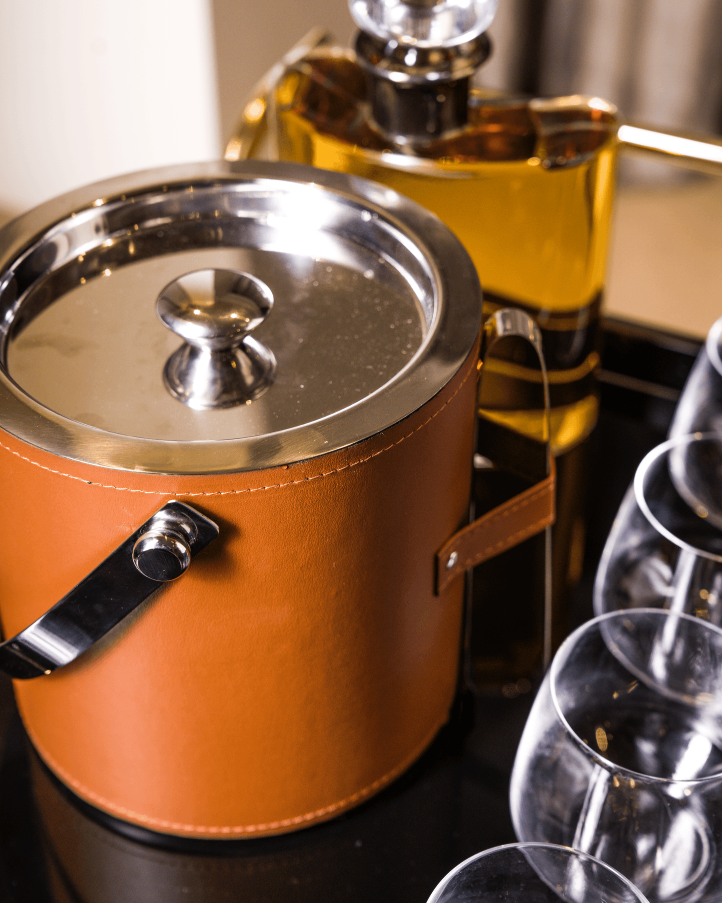 Faux Leather Ice Bucket, Tan