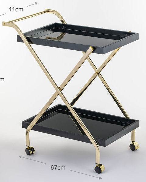 Elegant Black Glass trolley With Gold Steel Frame