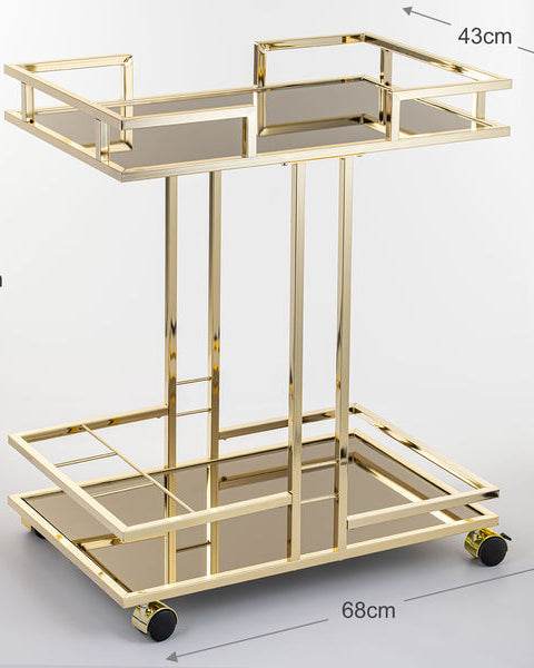 Opulent Glass Trolley with Gold Accents