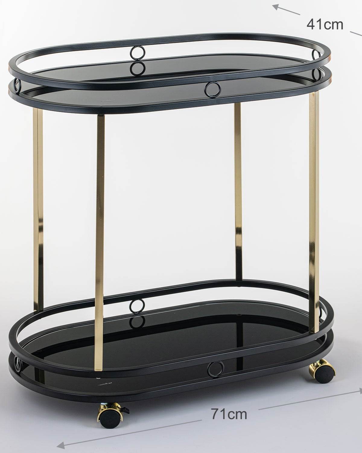 Sleek Black Serving Cart With Gold Trim