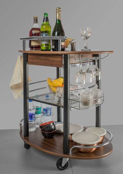Wooden Trolley With Metal Frame, Walnut