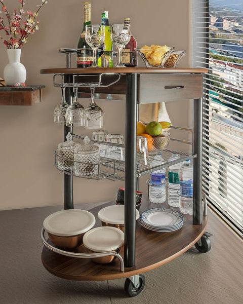 Wooden Trolley With Metal Frame, Walnut