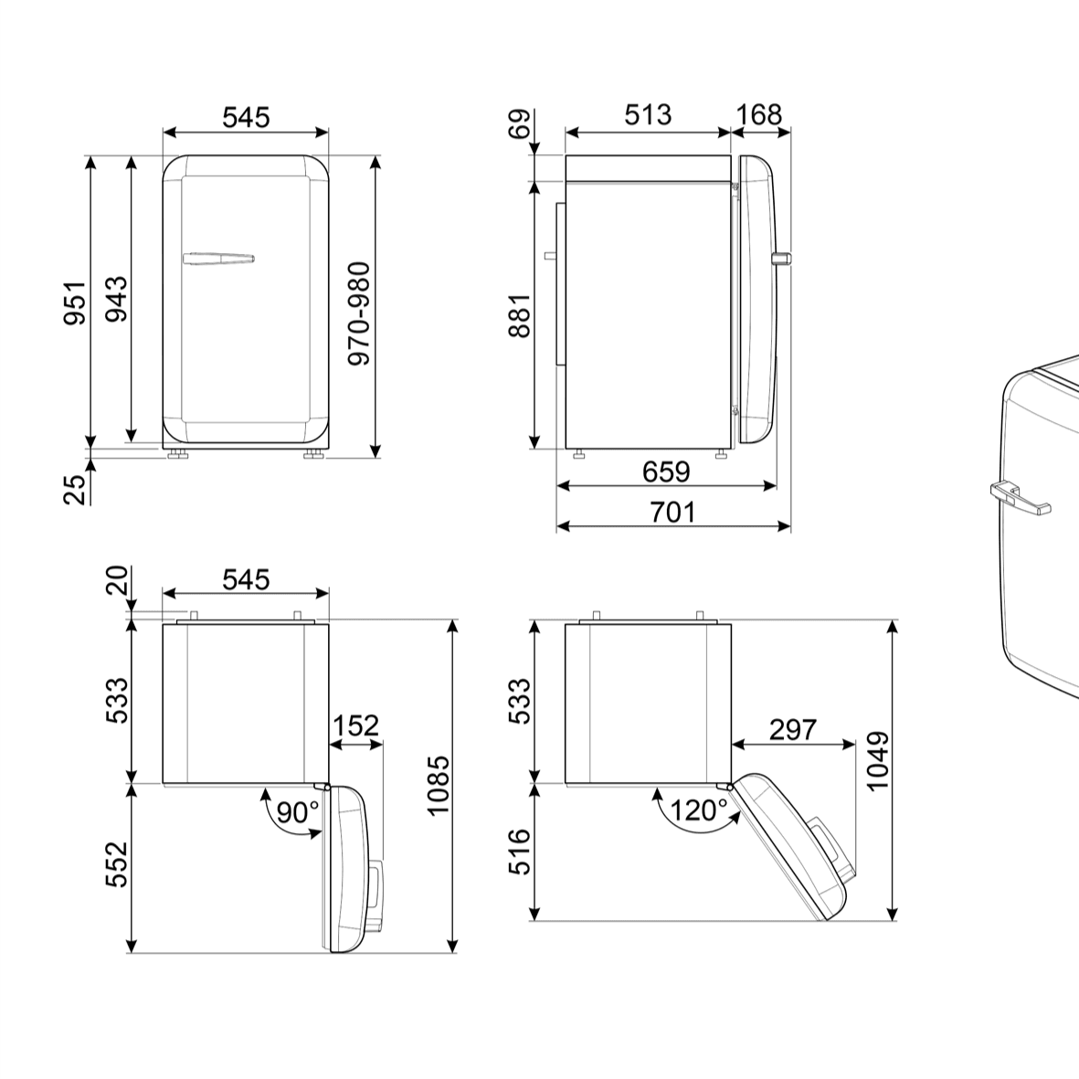 Minibar Refrigerator (Fab10R) – 50’s Style, Cream
