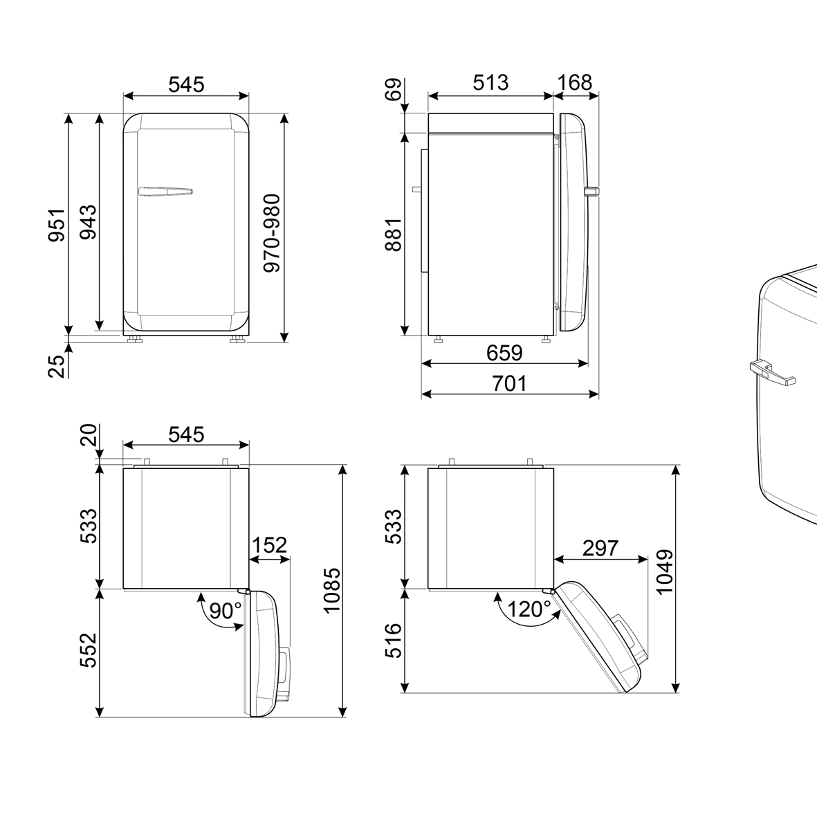 Minibar Refrigerator (Fab10R) – 50’s Style, Red