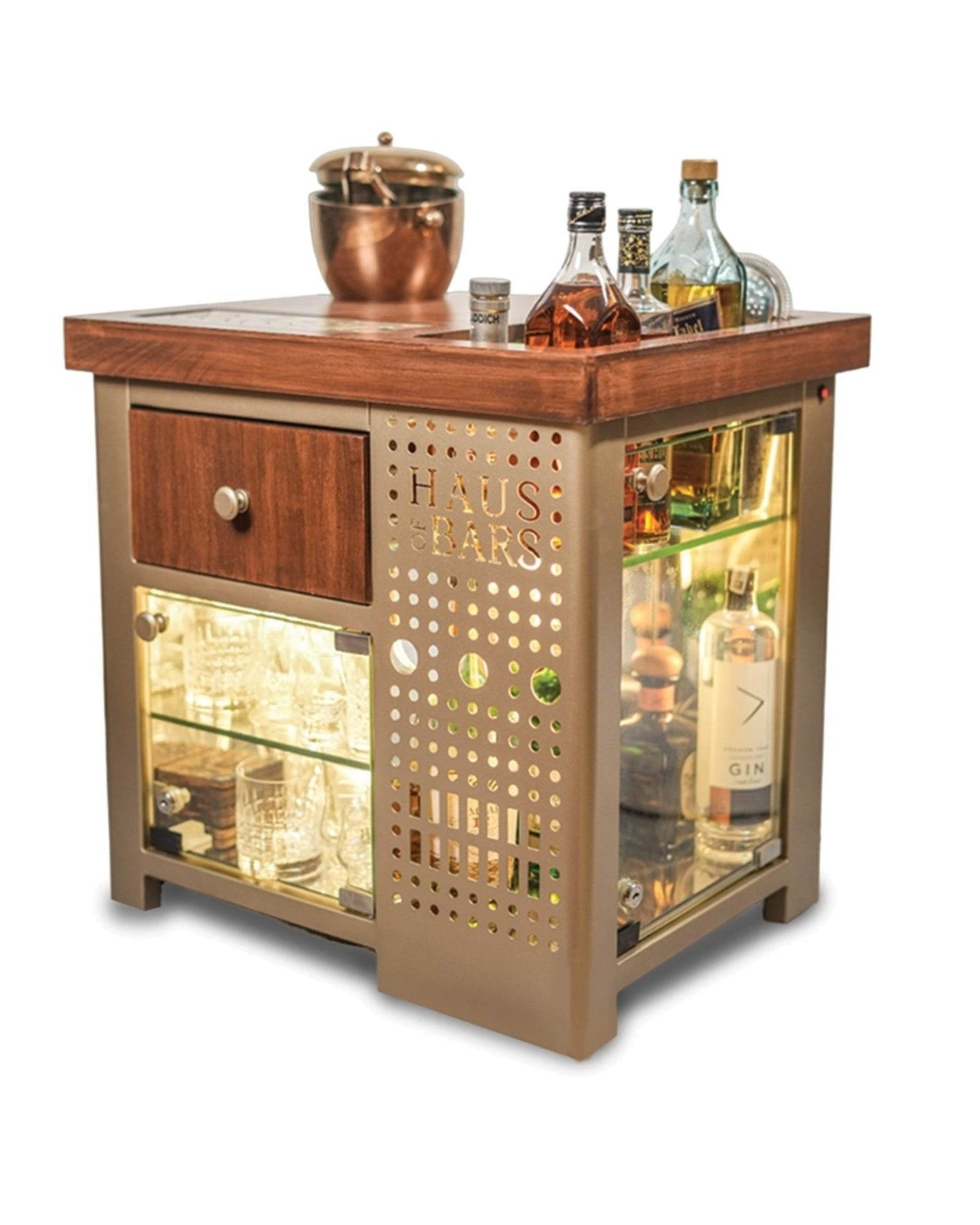 Model M Mini Bar- Matte Gold Right Side Display Cabinet