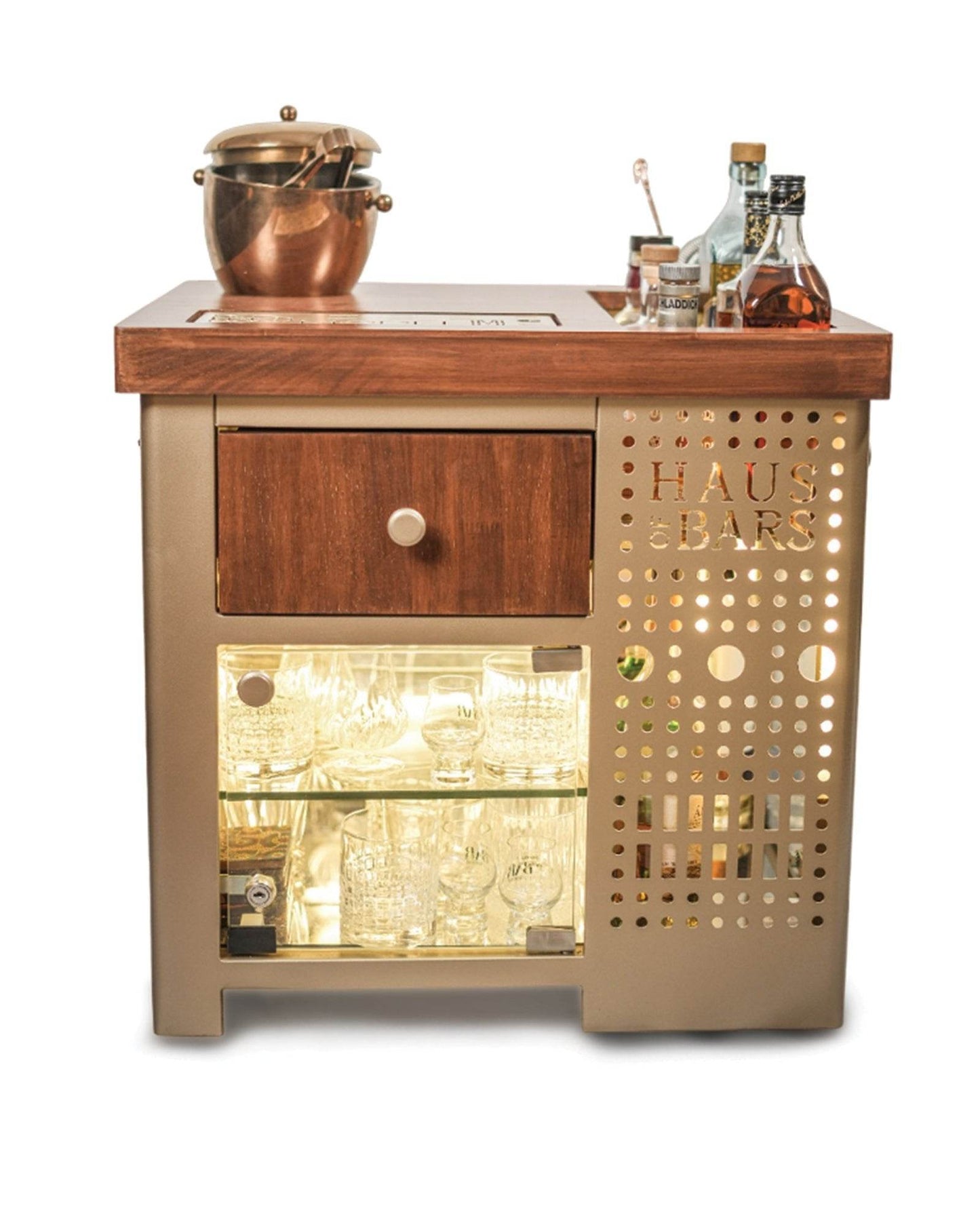 Model M Mini Bar- Matte Gold Right Side Display Cabinet