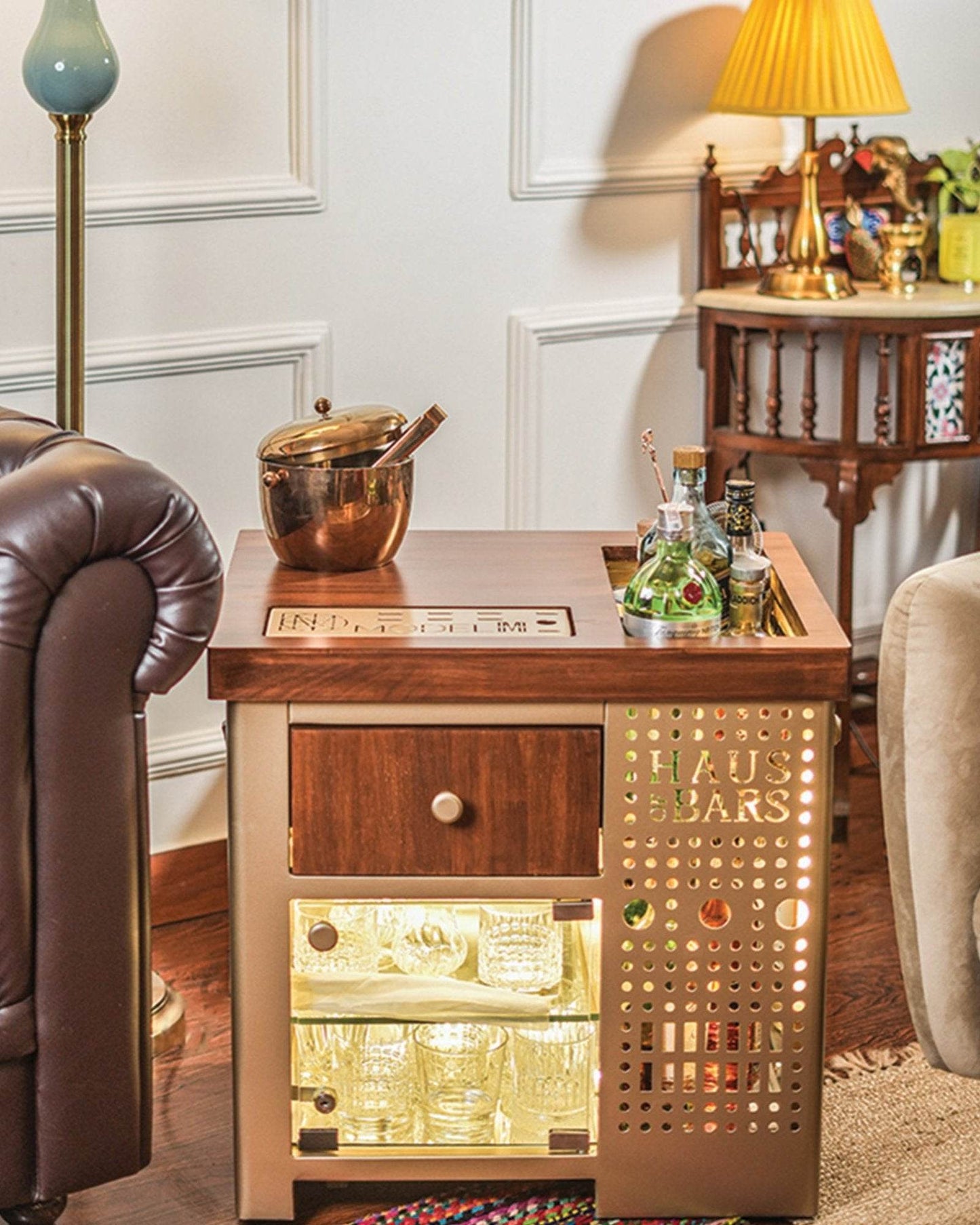 Model M Mini Bar- Matte Gold Right Side Display Cabinet