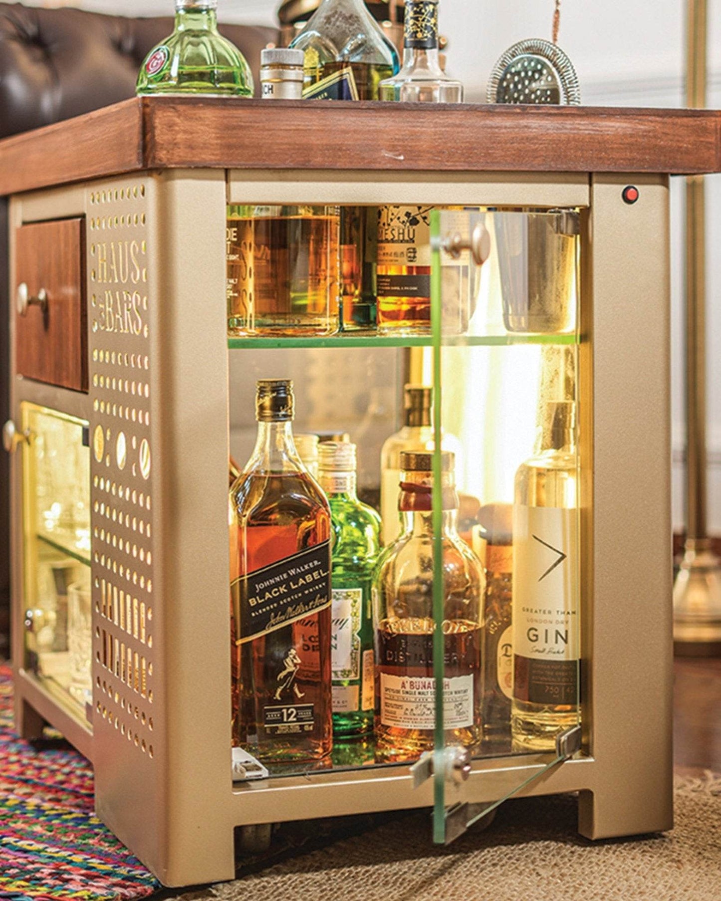 Model M Mini Bar- Matte Gold Right Side Display Cabinet
