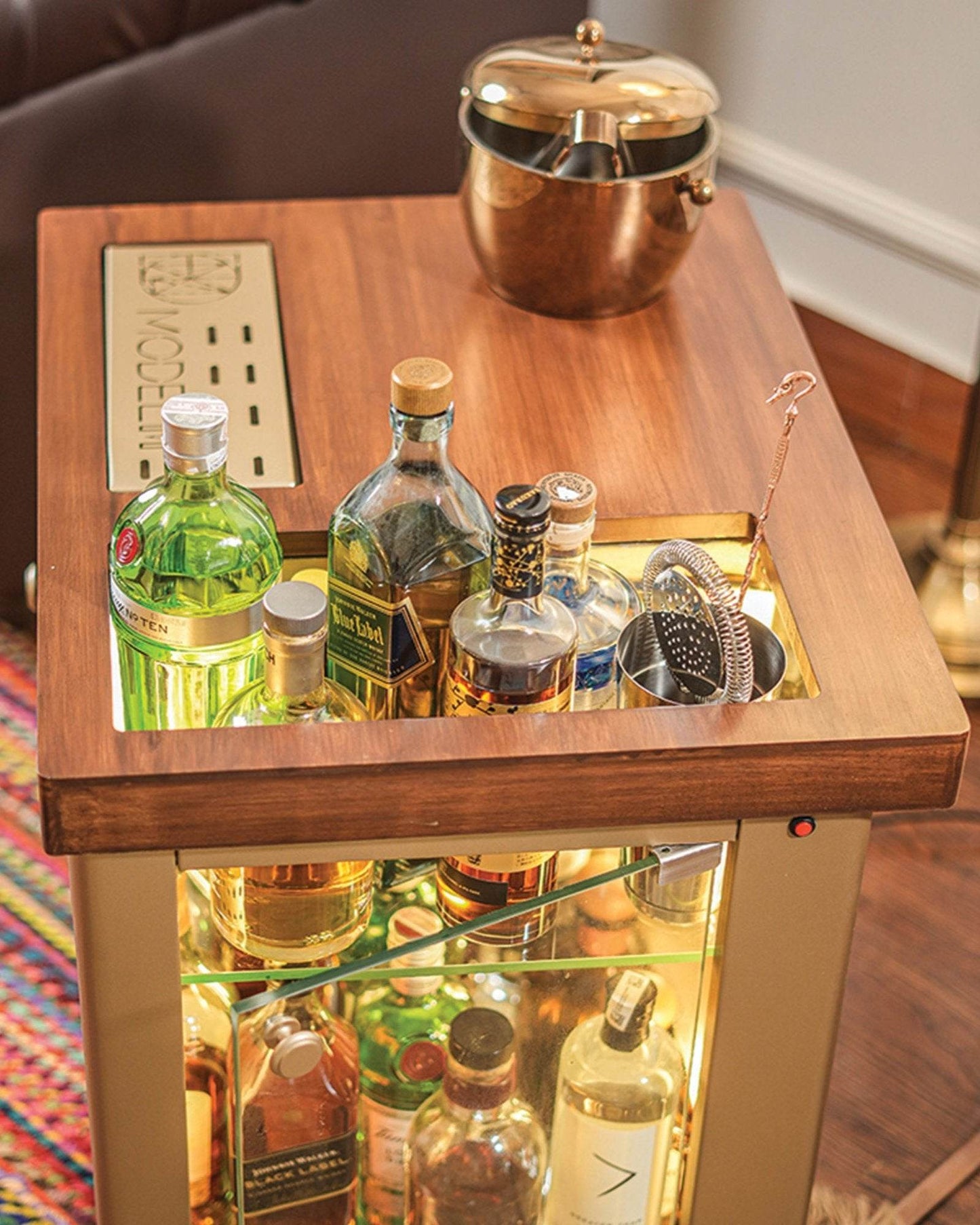 Model M Mini Bar- Matte Gold Right Side Display Cabinet