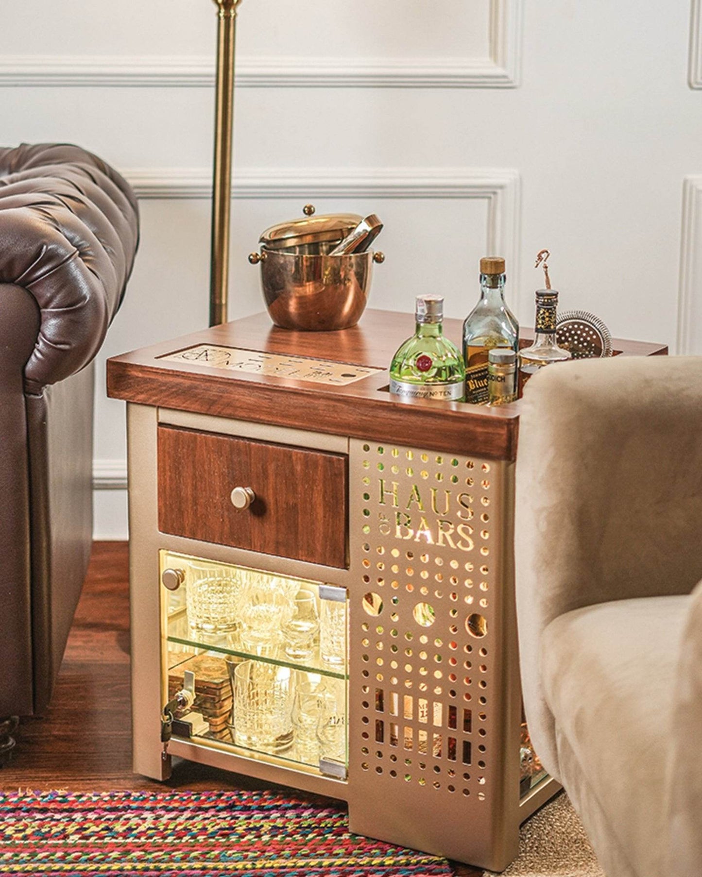 Model M Mini Bar- Matte Gold Right Side Display Cabinet