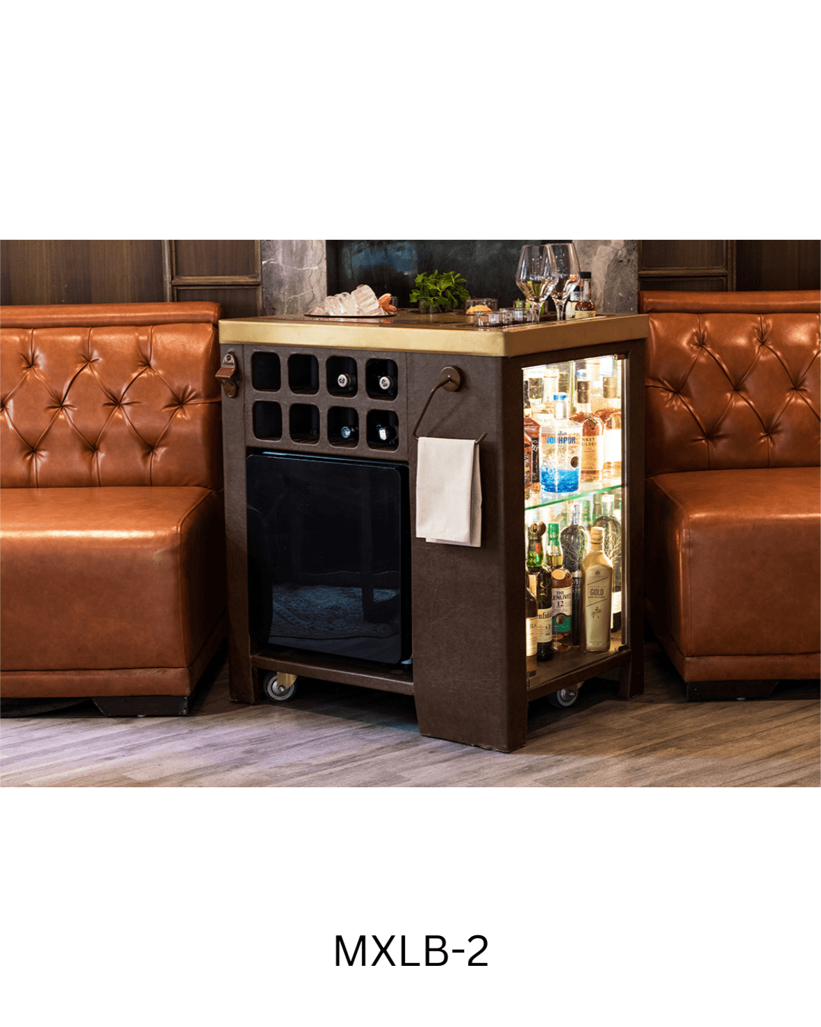 Home Bar in Dark Leather & Matt Gold Finish