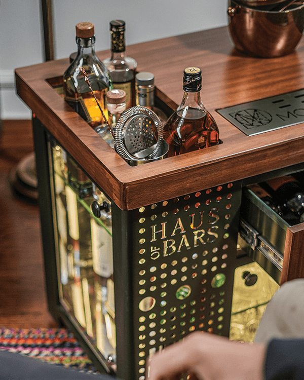HAUS OF BARS Model M Mini Bar in Royal Green with Left Side Display Cabinet