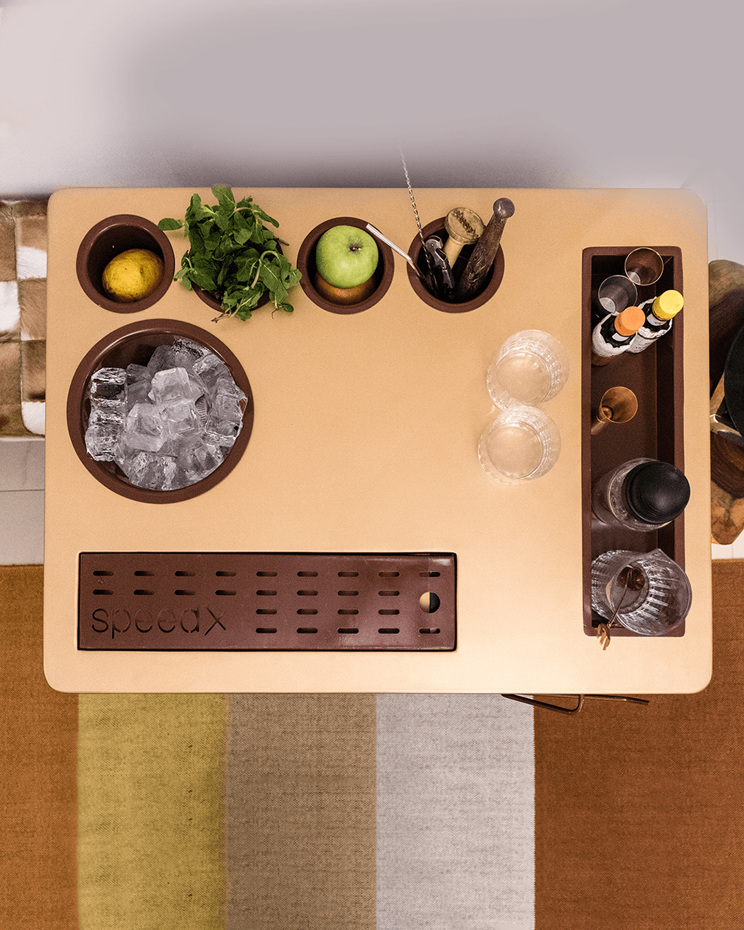 Model X Home Bar, Wooden Vinyl & Matt Gold Finish