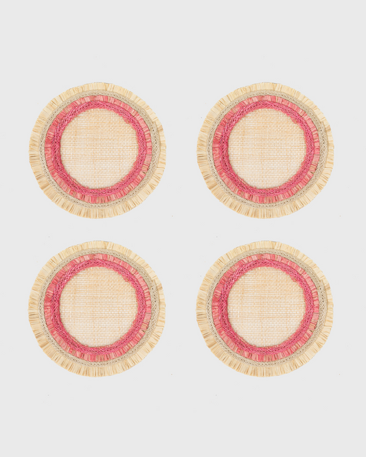 Ruffle Edge Straw Coasters, Pink