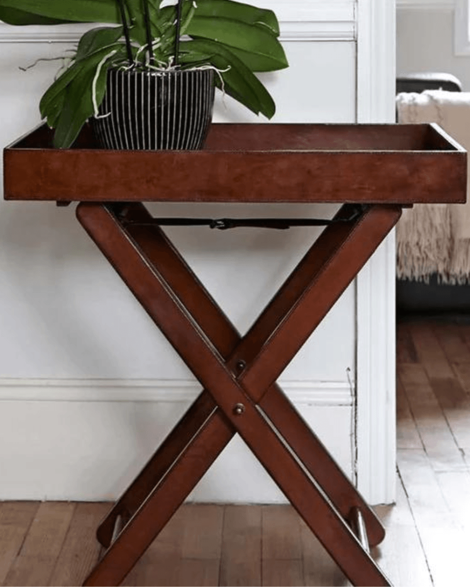 Leather Butler Table, Brown