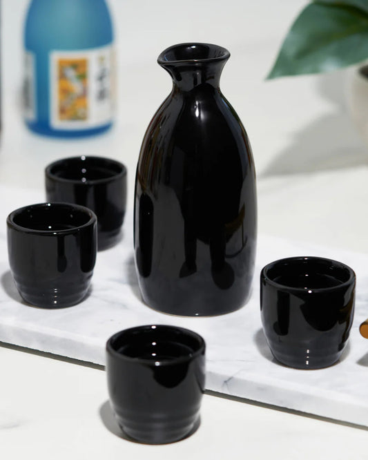 Moga Porcelain Sake Set, Black