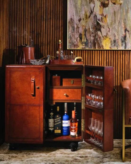 Gold leaf's Leather Bar Cabinet (Brown)