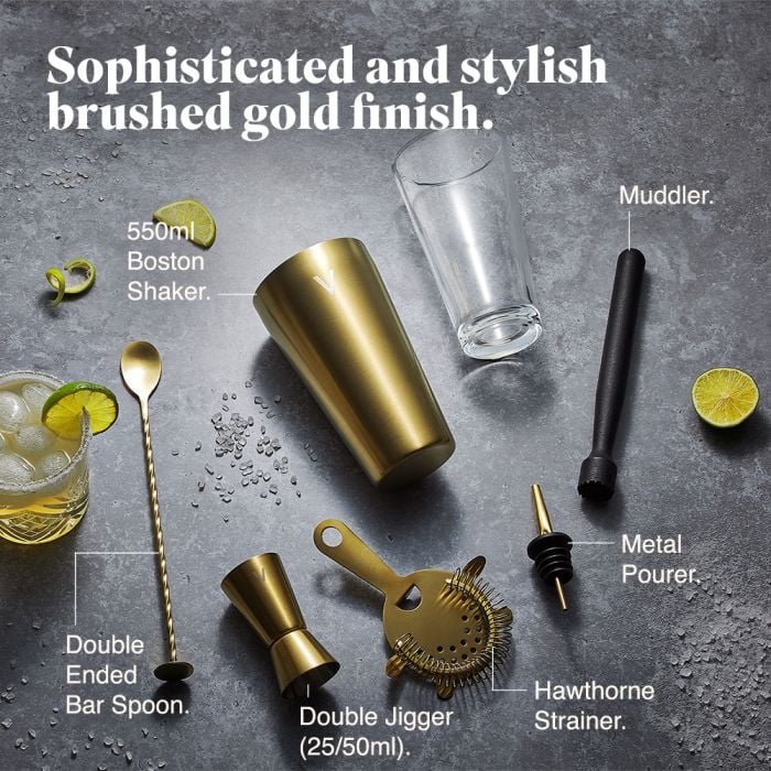 Boston Cocktail Shaker Set, Brushed Gold