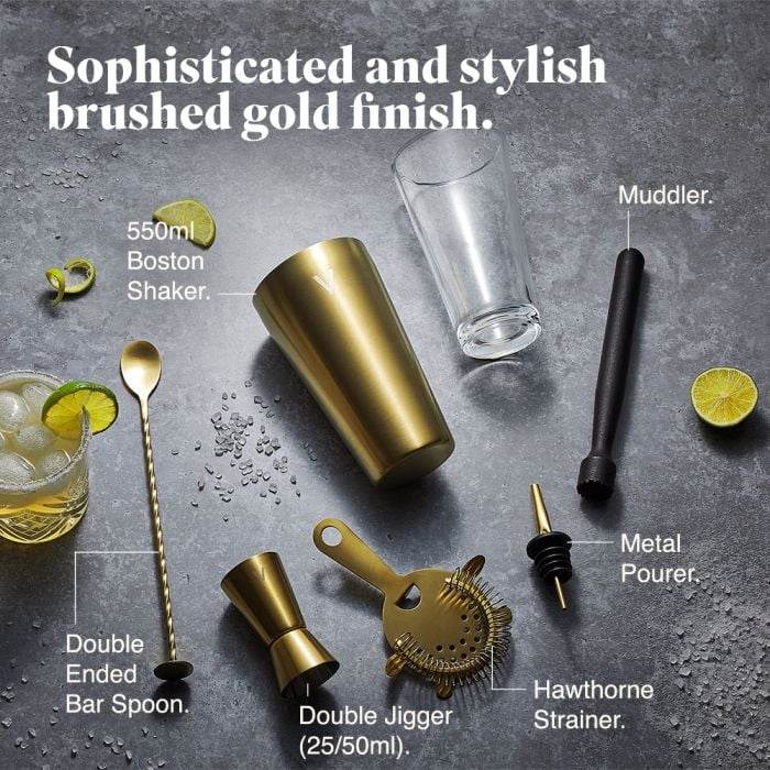 Boston Cocktail Shaker Set, Brushed Gold