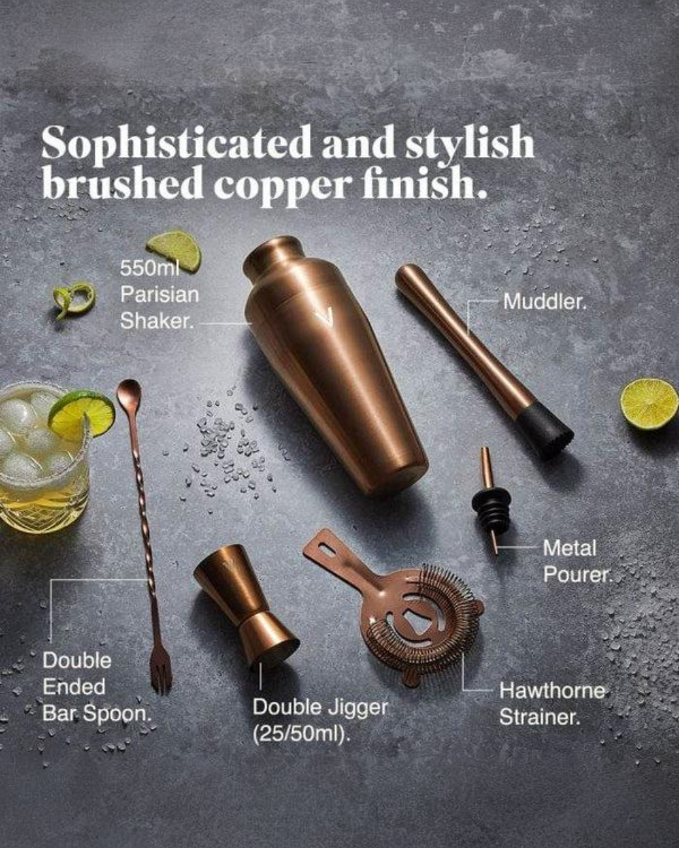 Parisian Cocktail Set, Brushed Copper