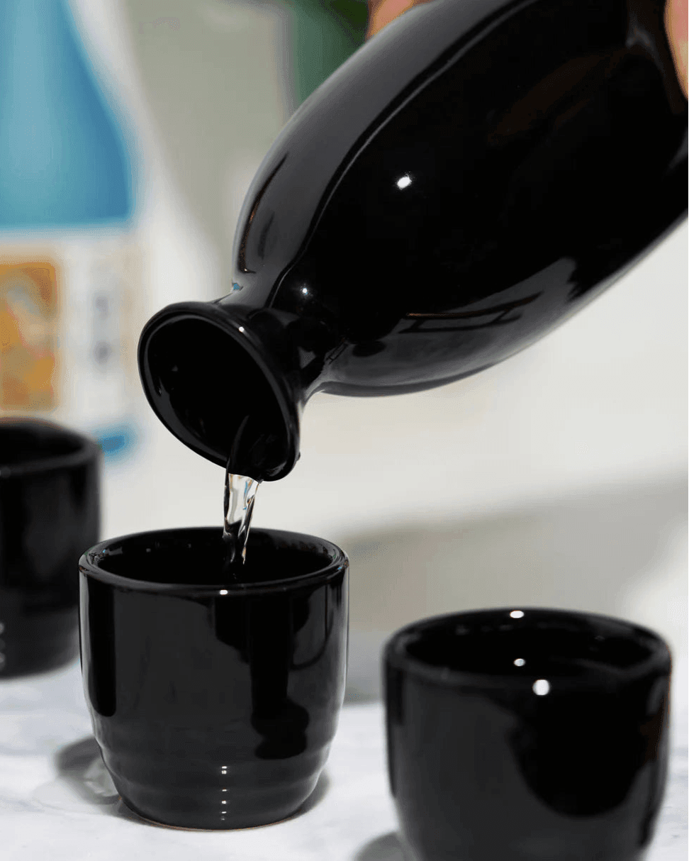 Moga Porcelain Sake Set, Black