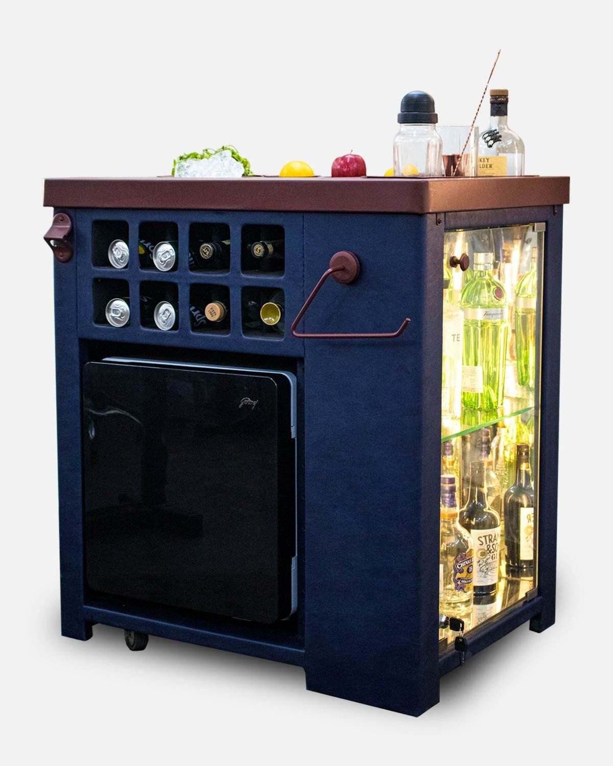 Model X Home Bar, Leather Blue Finish