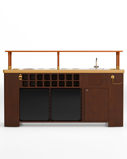 Double Model X Home Bar, Wooded Vinyl and Matt Gold Finish