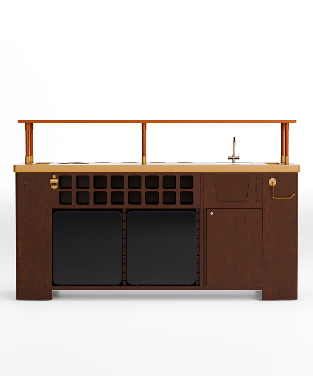 Double Model X Home Bar, Wooded Vinyl and Matt Gold Finish