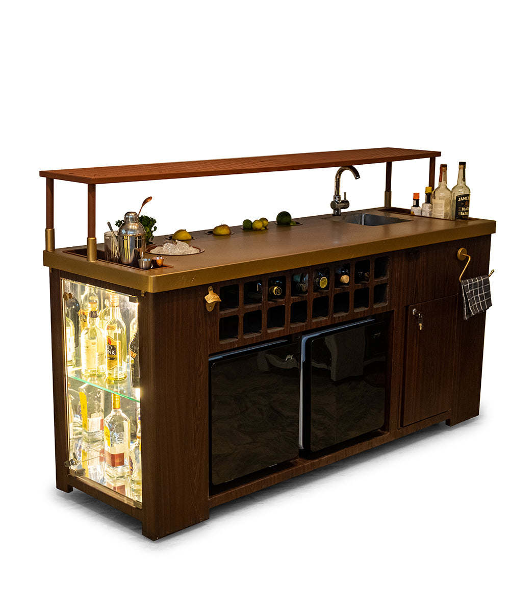 Double Model X Home Bar, Leather Vinyl & Matt Gold Finish