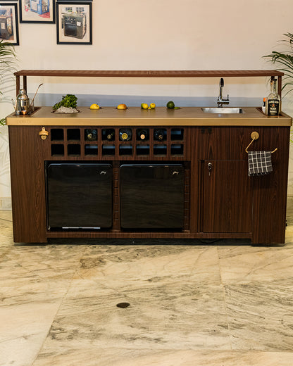 Double Model X Home Bar, Leather Vinyl & Matt Gold Finish