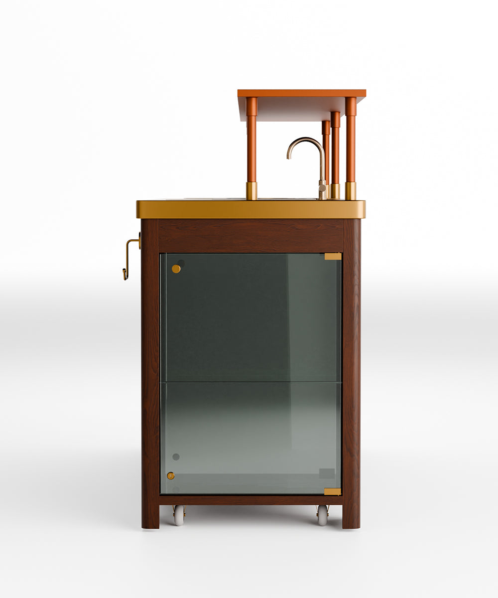 Double Model X Home Bar, Wooded Vinyl and Matt Gold Finish