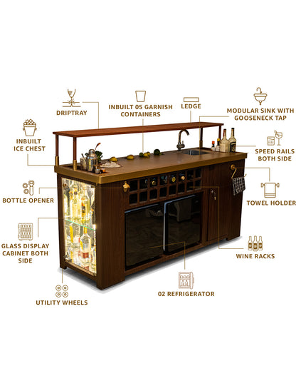 Double Model X Home Bar, Leather Vinyl & Matt Gold Finish
