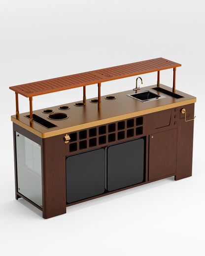 Double Model X Home Bar, Wooded Vinyl and Matt Gold Finish