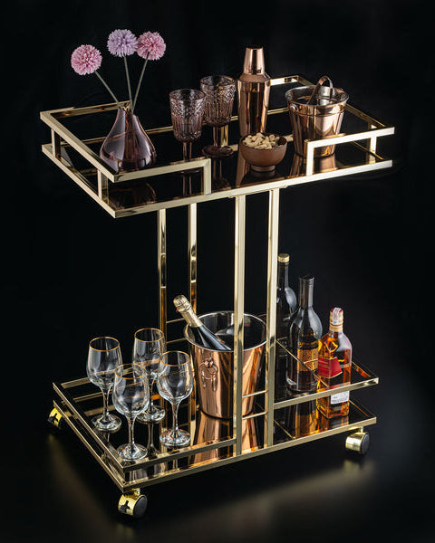Opulent Glass Trolley with Gold Accents