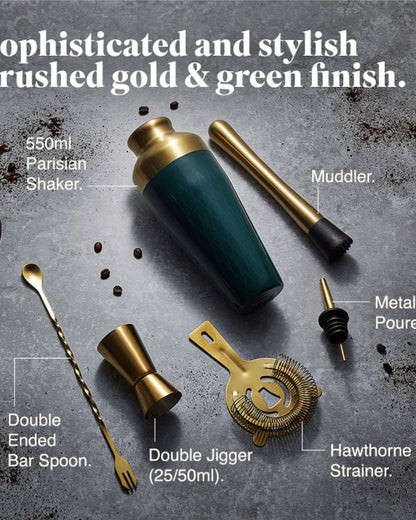 Parisian Cocktail Shaker Set, Green & Gold