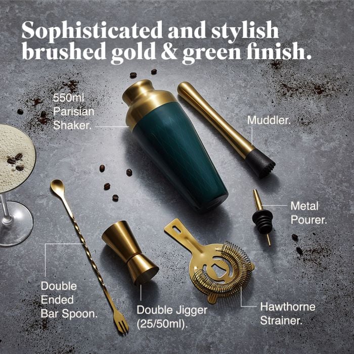 Parisian Cocktail Shaker Set, Green & Gold