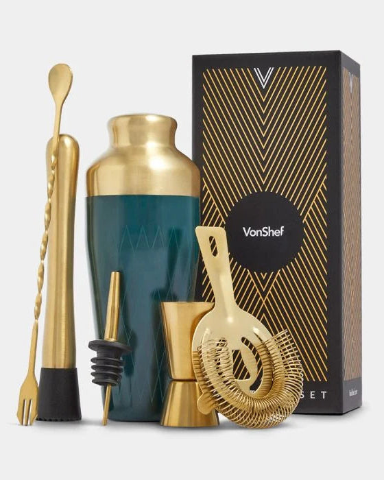 Parisian Cocktail Shaker Set, Green & Gold