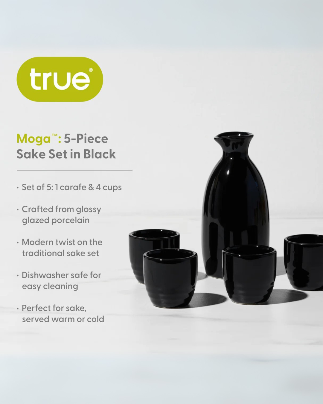 Moga Porcelain Sake Set, Black
